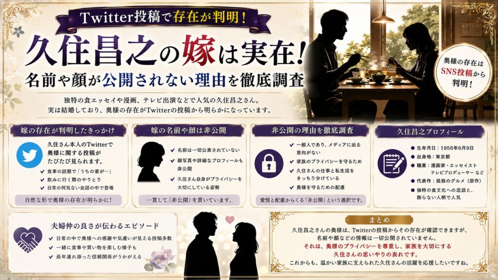 久住昌之の嫁はTwitter投稿で存在が判明!名前や顔が公開されない理由を徹底調査