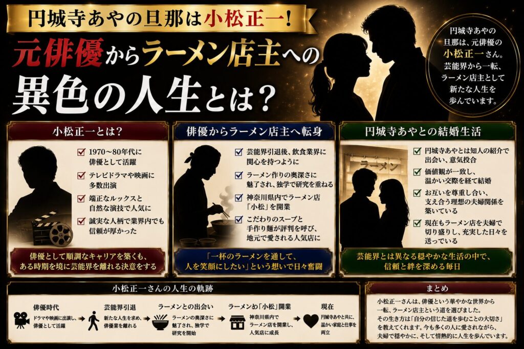 円城寺あやの旦那は小松正一!元俳優からラーメン店主への異色の人生とは?