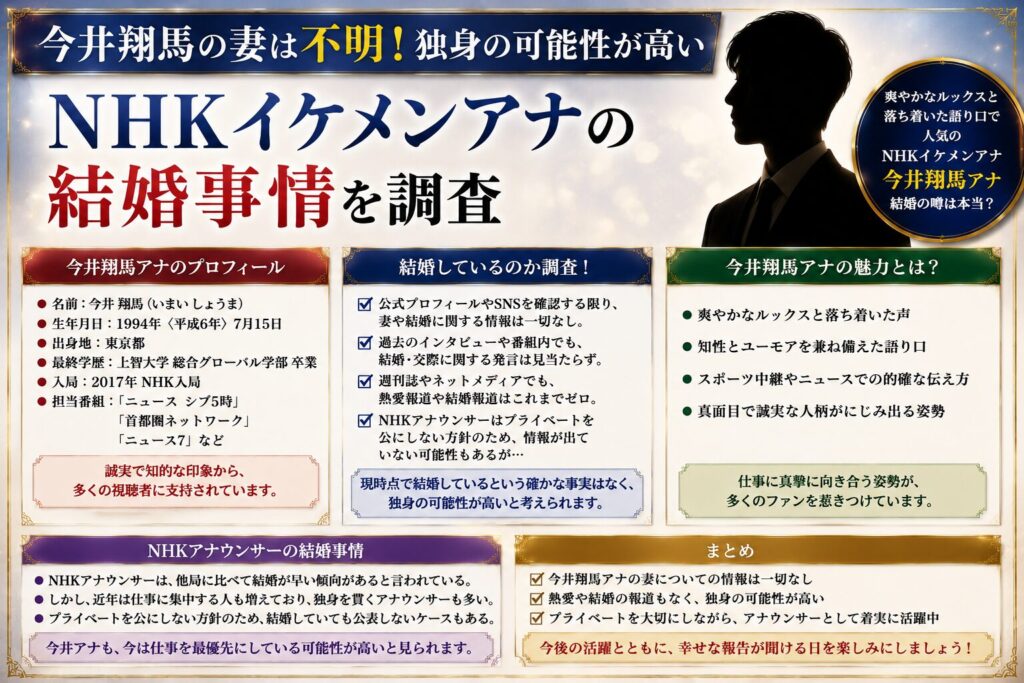 今井翔馬の妻は不明!独身の可能性が高いNHKイケメンアナの結婚事情を調査