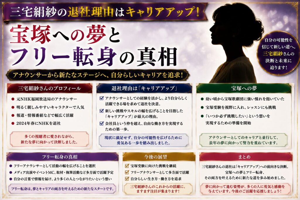 三宅絹紗の退社理由はキャリアアップ!宝塚への夢とフリー転身の真相