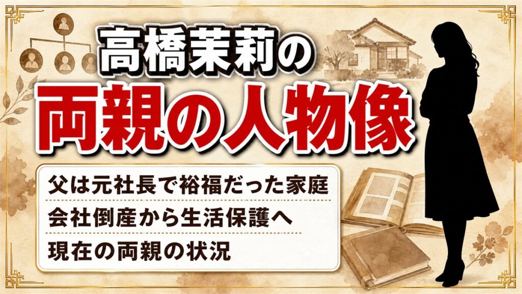 高橋茉莉の両親の人物像を徹底解説|裕福家庭からの転落と現在の生活まで